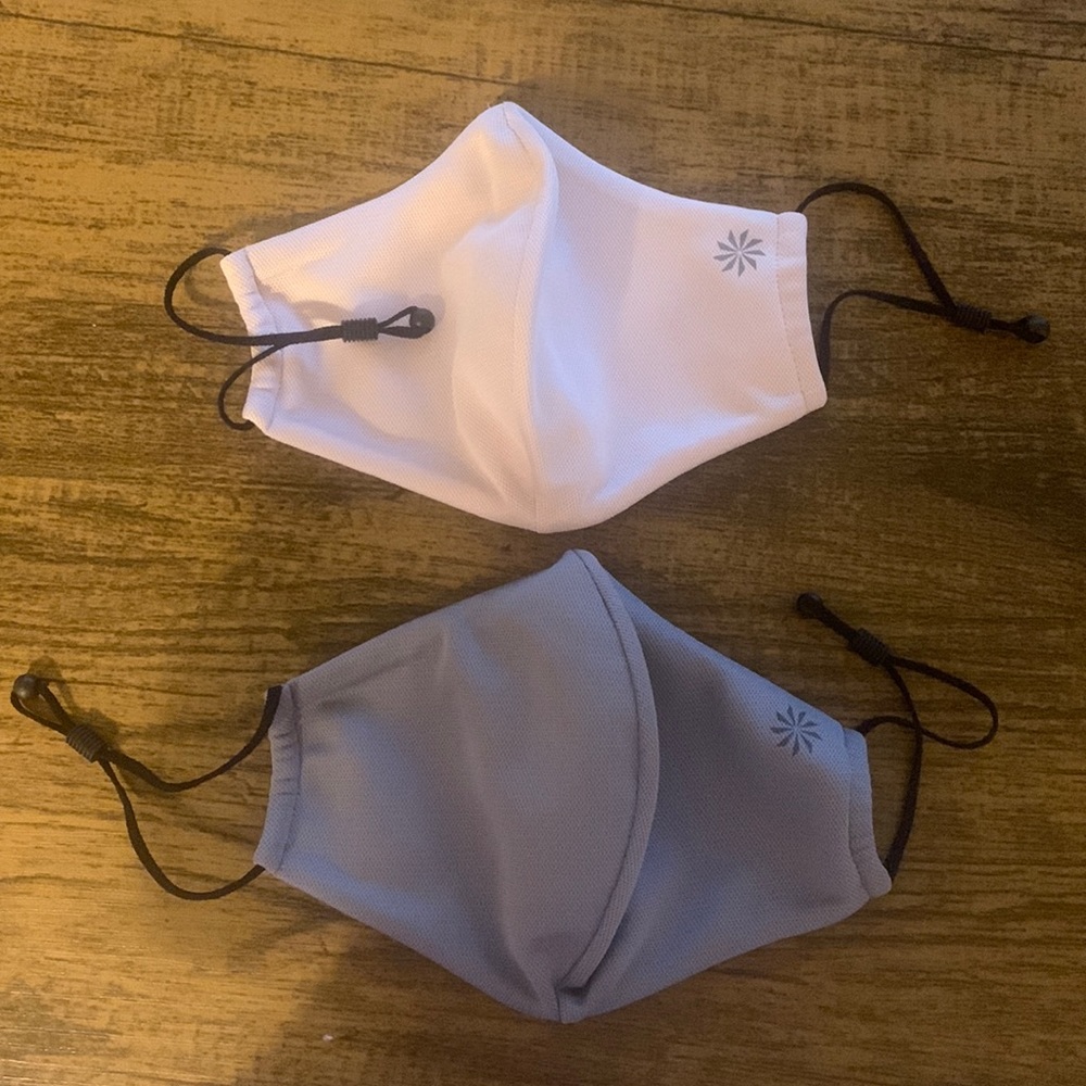 two athleta masks gray pink face